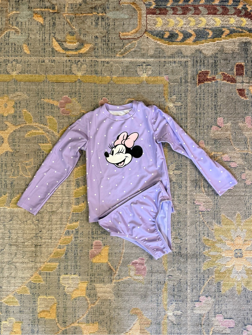 Kids Lavender Purple Minnie Mouse Two Piece Swim Set Bathing Suit